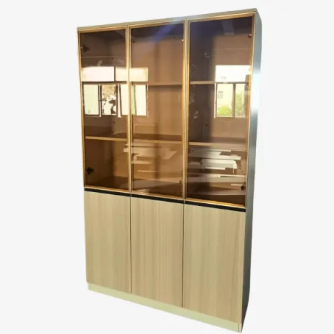 Armoire vitrine de bureau en bois – Meuble de rangement avec portes vitrées