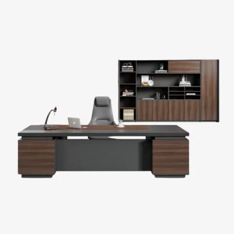 Bureau de direction élégant avec bibliothèque intégrée assortie