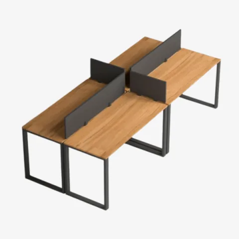 Bureau bench moderne à structure métallique avec séparation fonctionnelle