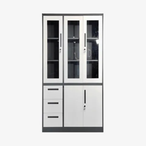 Armoire de bureau multifonction en acier gris et blanc