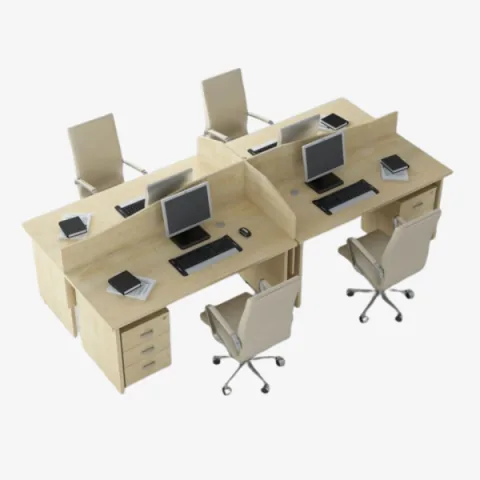 Bench de Bureau 4 Postes avec Séparateurs et Caissons Mobiles